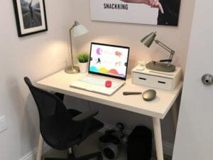 questinate questinate benefits of exercising at home daily, Walking Silhouette on a hallway walking briskly, Snacking Small workout station by desk